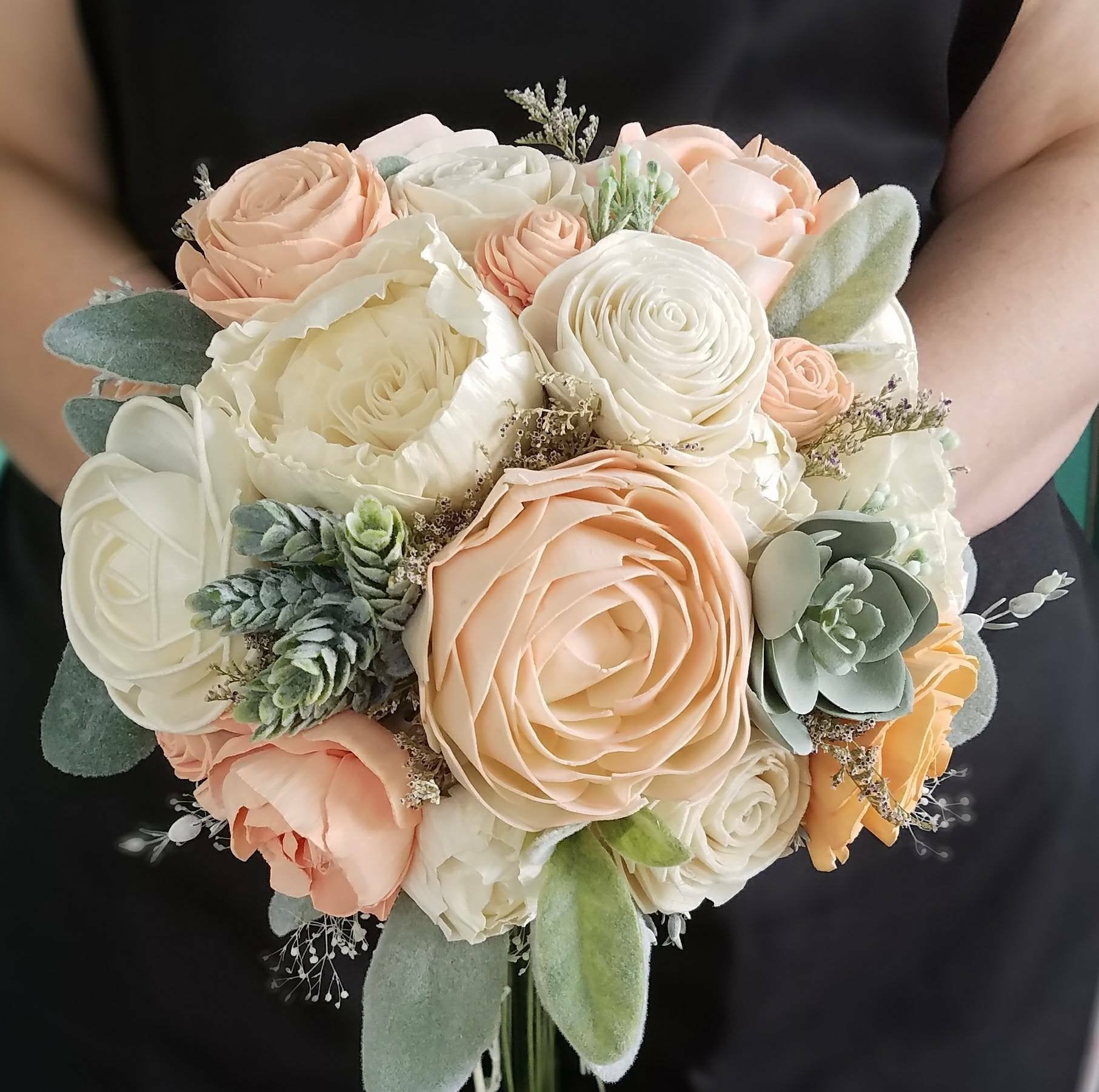 succulents for wedding bouquets Blushy Peach Succulent Bridesmaid Bouquet