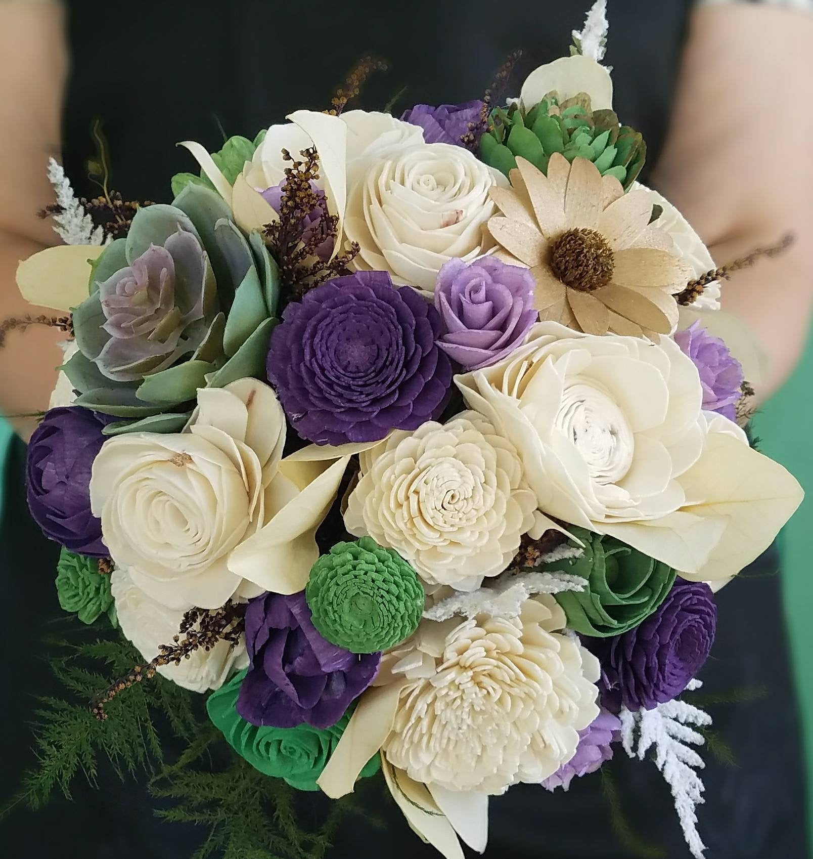 purple succulent boutonniere Peacock Purple Succulent Bouquet 12 Inch / Lace