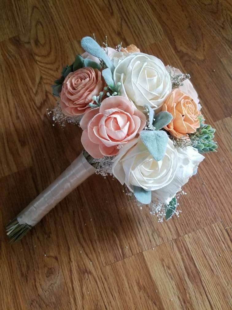 succulent bridesmaid bouquets Blushy Peach Succulent Bridesmaid Bouquet
