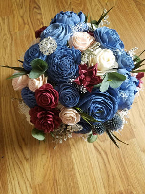 Steel Blue and Burgundy Fall Bouquet