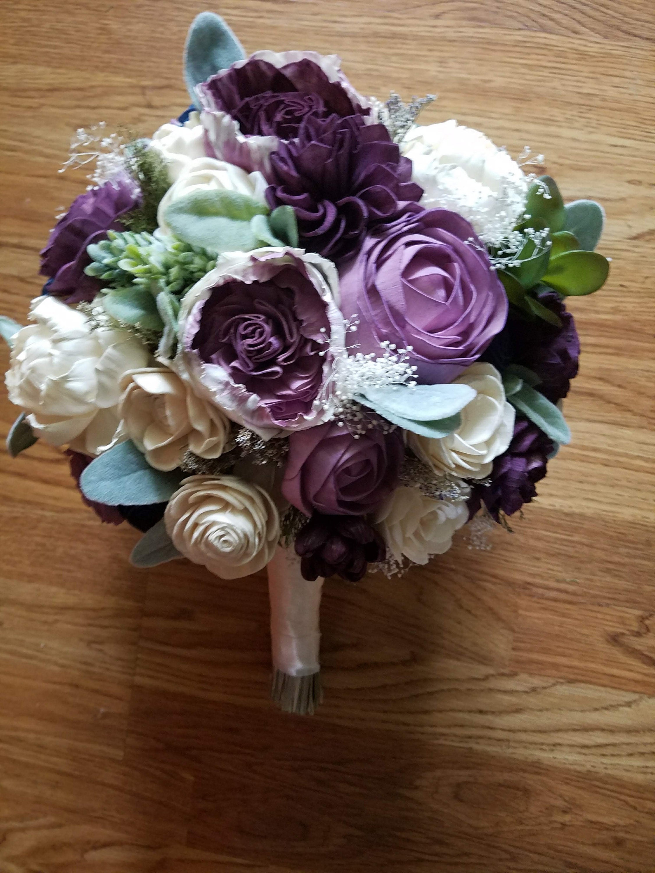 purple succulent bouquet Purple and Blue Succulent Bouquet 7 / Lace