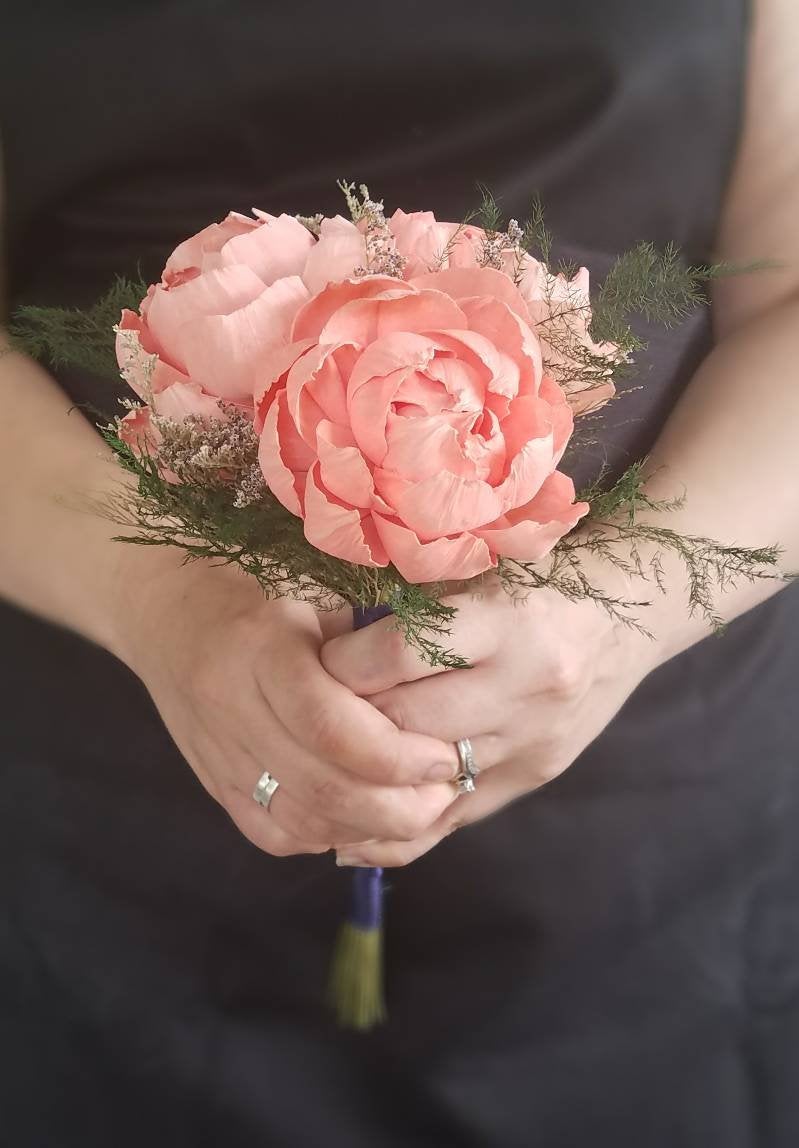 Coral Peony Minimalist Bridesmaid Bouquet