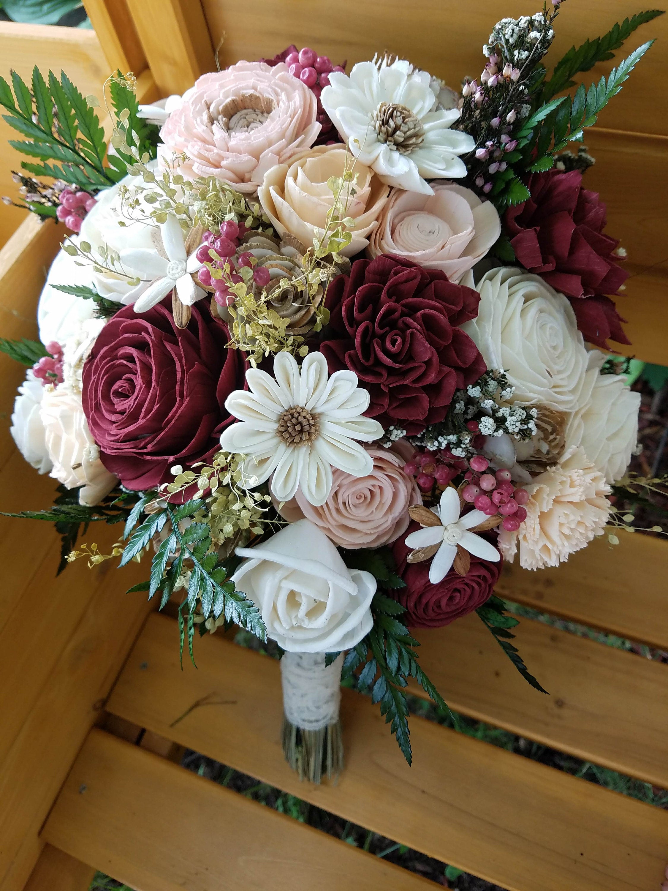 Burgundy and Rose Wood Box - Wood Flowers – Luv Sola Flowers