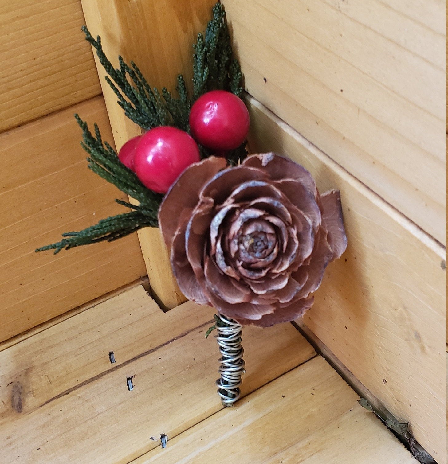 Pine and Berry Boutonniere
