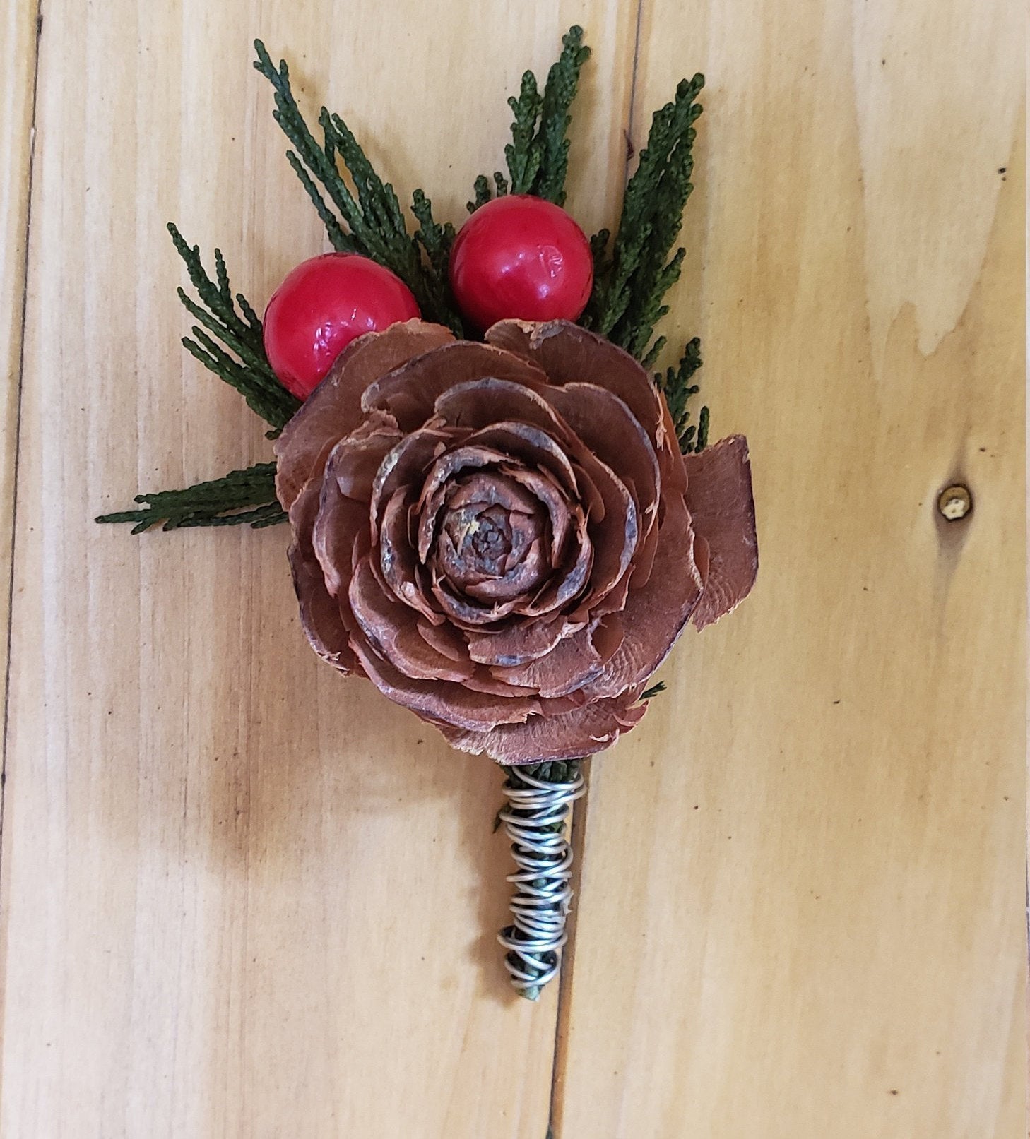 Pine and Berry Boutonniere