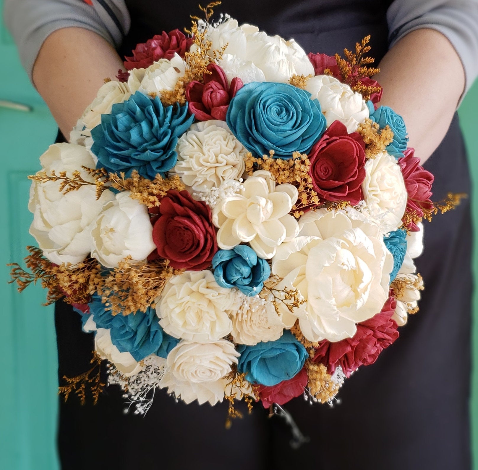 Teal and Harvest Red Rustic Bouquet