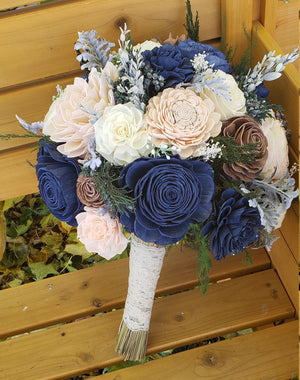 Navy Blue, Rose Gold, and Blush Wildflower Bouquet