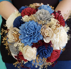 Rustic Steel Blue, Navy, and Burgundy Bouquet