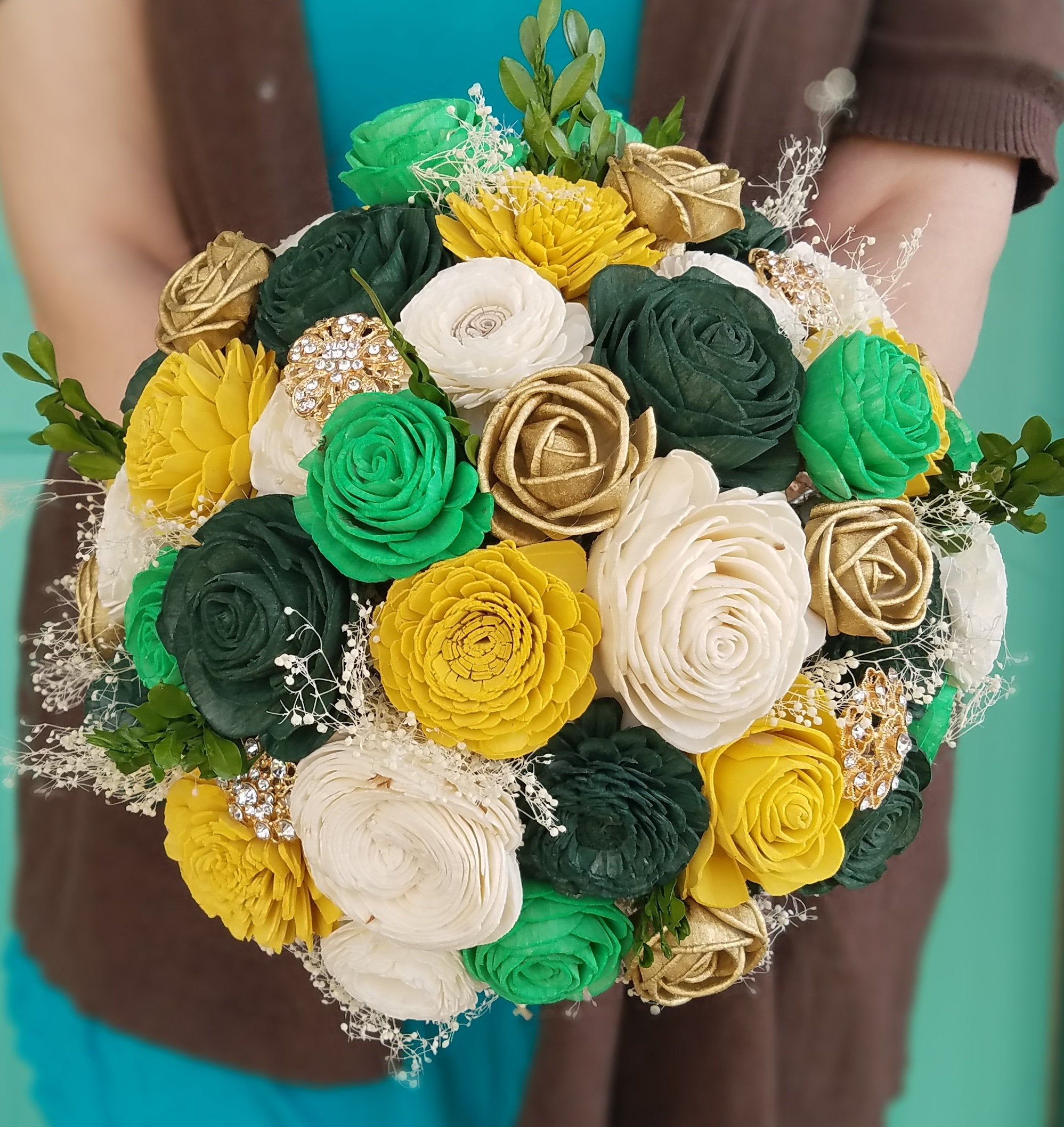 Yellow, Green, and Gold Sola Bouquet