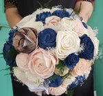 Navy and Blush Bouquet with Map Flowers