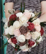 Burgundy, Blush, and Rose Gold Evergreen Bouquet