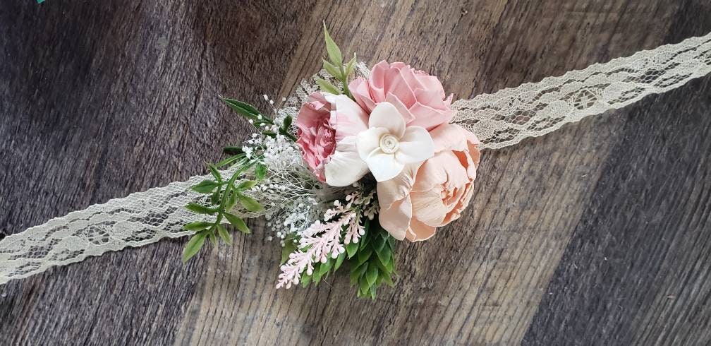 Pretty Pink Wooden Corsage