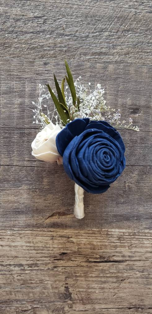 Navy Blue Rose Boutonniere