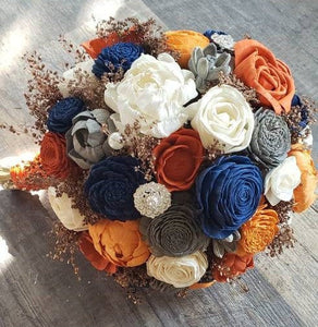 Orange and Navy Blue Bouquet with Rose Gold