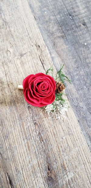 Red Rose and Pinecone Boutonniere