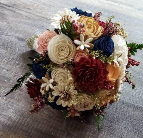 Navy and Burgundy and Peach Wildflower Bouquet