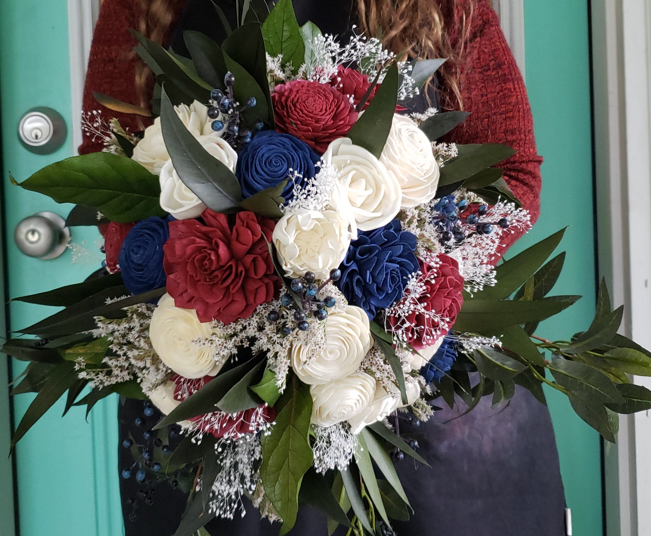 Wine and Dark Blue Eucalyptus Bouquet