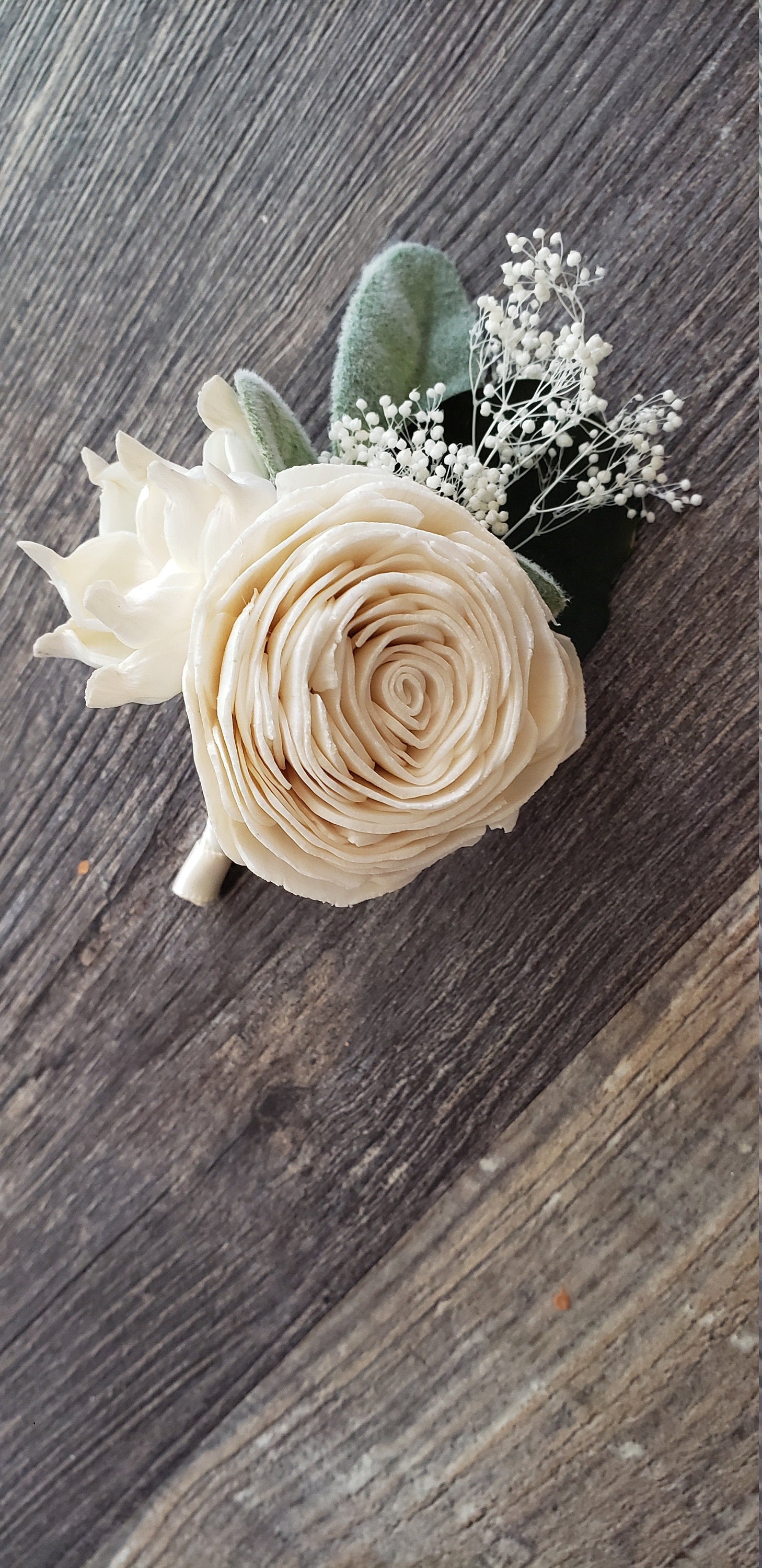 Ivory Gardenia and Rose Boutonniere