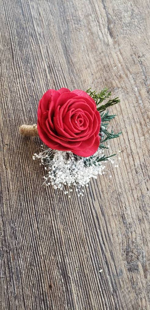 Red Rose and Pine Boutonniere
