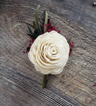 Ivory Rose with Burgundy Accent Boutonniere