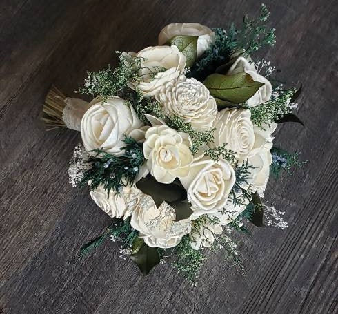 Ivory and Greenery Wooden Wonder Bouquet