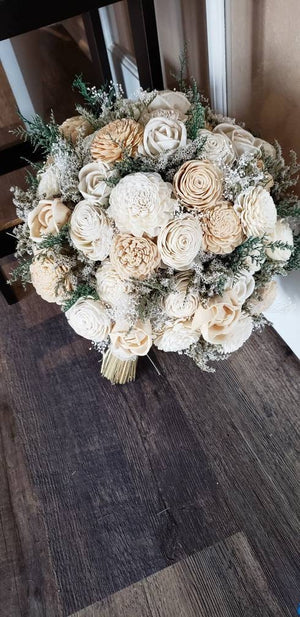Champagne and Ivory Wooden Flower Bouquet