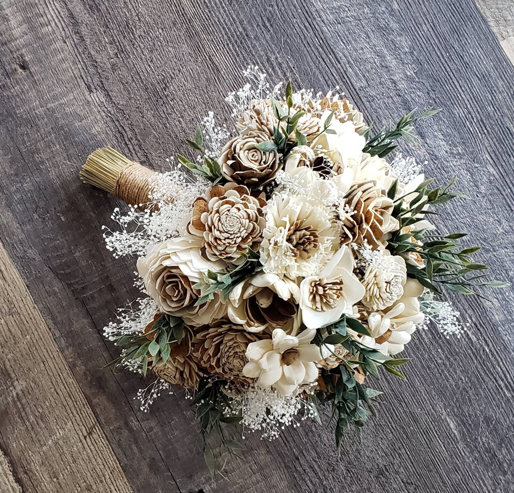 Ivory and Bark Flower Wooden Bouquet