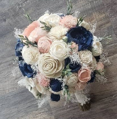 Dark Blue and Blush Pink Wooden Bouquet