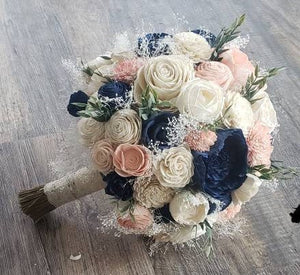 Dark Blue and Blush Pink Wooden Bouquet