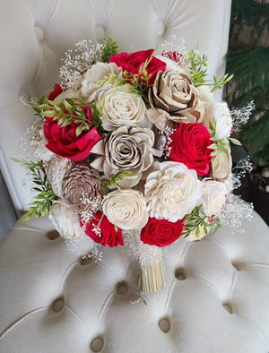 Red Rose and Wooden Bark Flower Bouquet