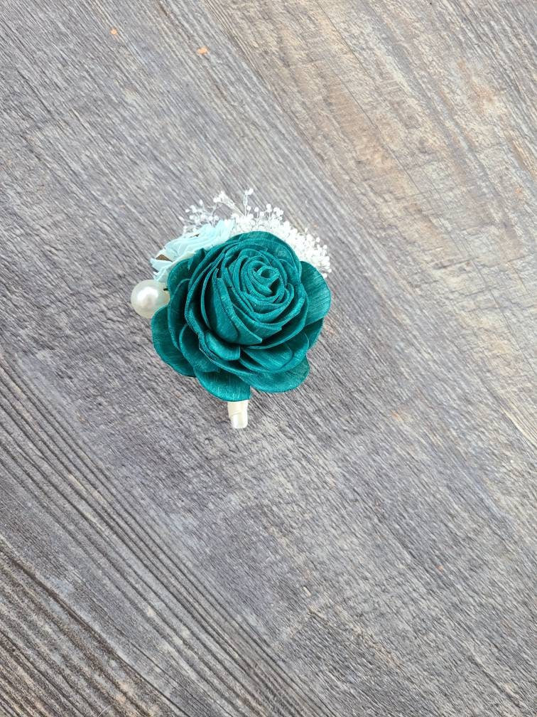 Dark Teal and Blue Boutonniere