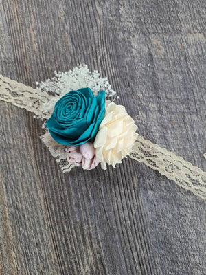 Teal and Lavender Wrist Corsage