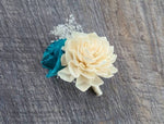 Ivory and Teal Boutonniere