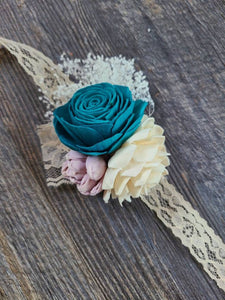 Teal and Lavender Wrist Corsage