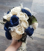 Navy Blue and Ivory Wooden Bouquet