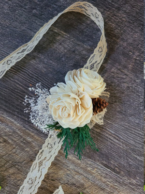 Ivory and PineCone Corsage