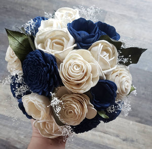 Navy Blue and Ivory Wooden Bouquet