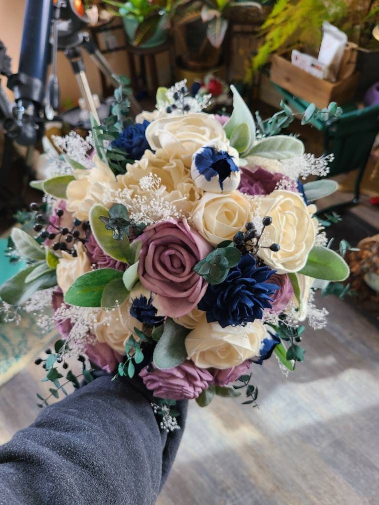 Navy Blue and Lavender Wooden Bouquet
