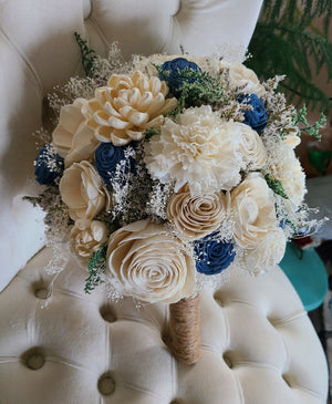 Steel Blue and Ivory Wooden Bouquet