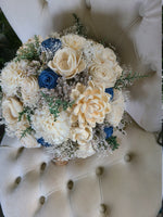 Steel Blue and Ivory Wooden Bouquet