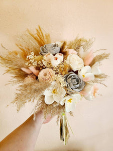 Boho Blush Wooden Flowers with Pampas Grass Bouquet