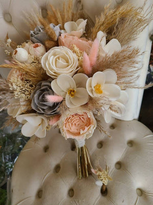 Boho Blush Wooden Flowers with Pampas Grass Bouquet