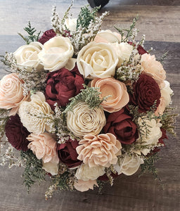 Wine Red and Blush Pink Wooden Flower Bouquet