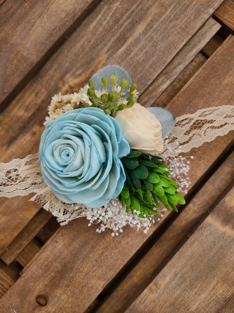 diy succulent corsage Light Blue Succulent Corsage