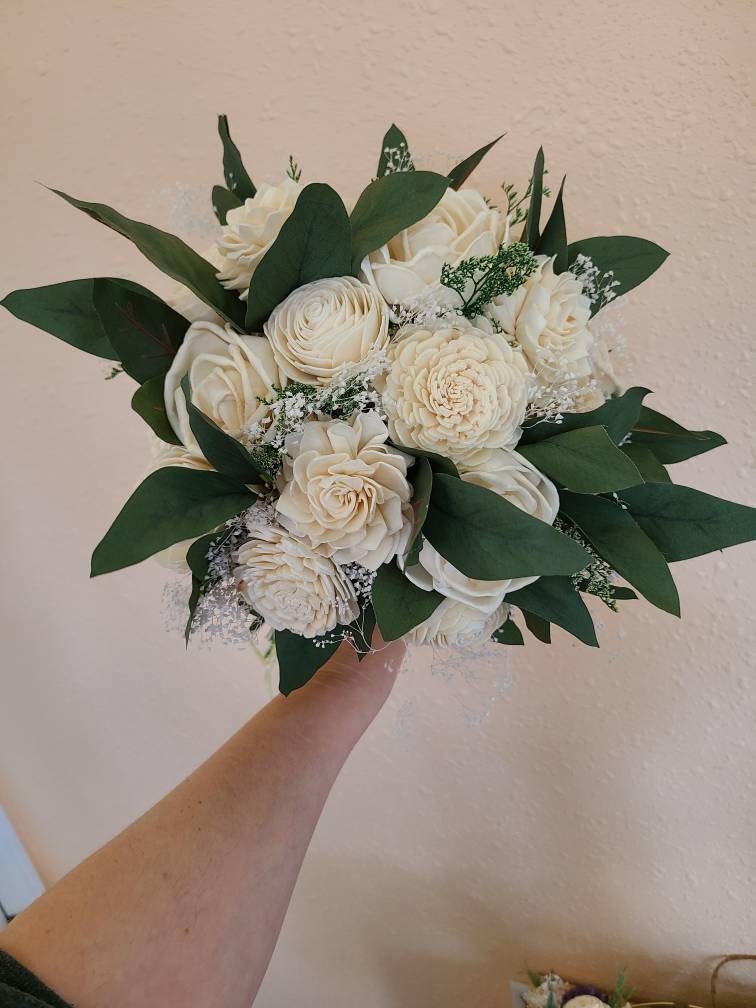 Ivory Natural Wooden Flower Bouquet with Cascade Option